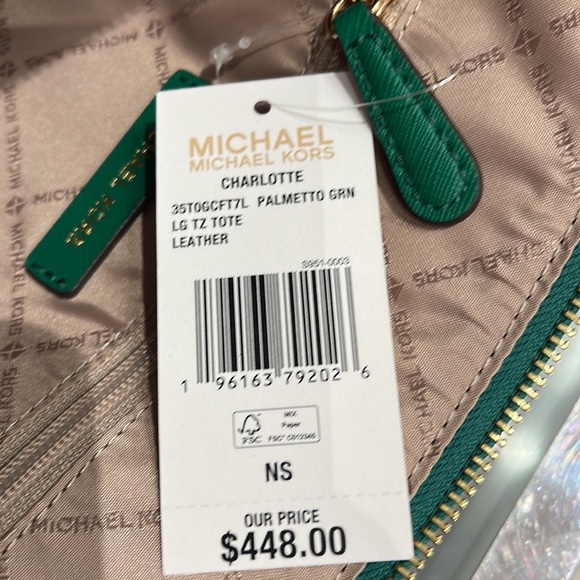 MICHAEL KORS Charlotte Large Leather Top-Zip Tote
Palmetto Green 
NWT - Picture 16 of 16